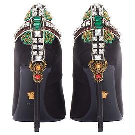 Versace satin byzantine cross encrusted heels Black