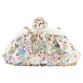 Dolce & Gabbana Clutch bag Pochette Dolce Gabbana con cierre de marco embellecido con cristales coloridos Blanco Crudo