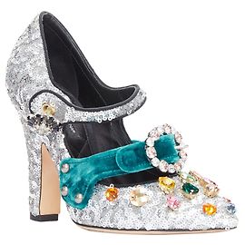 Dolce & Gabbana Tacchi in velluto glitter e strass Dolce Gabbana Bellucci Argento Metallico