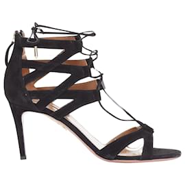 Aquazzura-Aquazzura suede leather strappy open toe sandals-Black