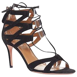 Aquazzura-Aquazzura suede leather strappy open toe sandals-Black