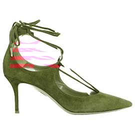 Aquazzura-Aquazzura Christy red suede leather lace up mid pumps-Red