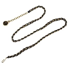 Fendi-Fendi Black and Gold Plated Leather Chain Belt-Black,Golden