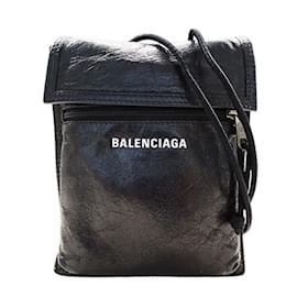 Balenciaga-Balenciaga Black Leather Pochette Shoulder Bag-Black