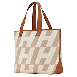 Hermès-Sac tote GM Ambié H de Hermès-Marron,Beige