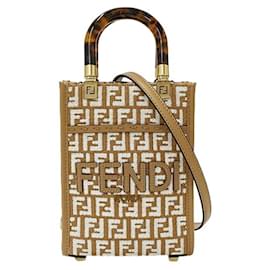 Fendi-Fendi Zucchino Sunshine Shopper Handbag-White,Beige