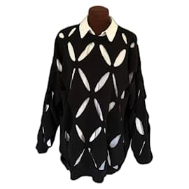 Schwarzer Lochstrickpullover Valentino Schwarz