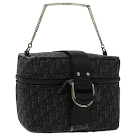 Christian Dior-Christian Dior Trotter Canvas Vanity Cosmetic Pouch Black Silver Auth 95034-Black,Silvery