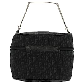Christian Dior-Christian Dior Trotter Canvas Vanity Cosmetic Pouch Black Silver Auth 95034-Black,Silvery