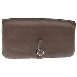 Hermès HERMES Dogon Long Long Wallet Couro Marrom Auth bs18715 Marrom