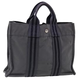 Hermès-HERMES Fourre Tout PM Sac Tote Toile Gris Argent Auth ti2154-Marron,Argenté
