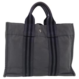 Hermès-HERMES Fourre Tout PM Sac Tote Toile Gris Argent Auth ti2154-Marron,Argenté