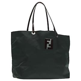 Fendi-FENDI Hand Bag Nylon Khaki Brown Silver Auth ti2137-Brown,Silvery,Khaki