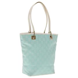 Gucci-GUCCI GG Canvas Tote Bag Light Blue Gold 002 1099 Auth 94446-Golden,Light blue