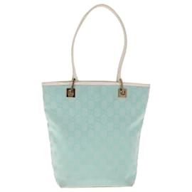 Gucci-GUCCI GG Canvas Tote Bag Light Blue Gold 002 1099 Auth 94446-Golden,Light blue