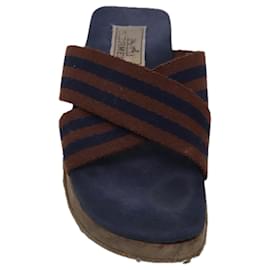 Hermès-HERMES Sandals Canvas Navy Brown Auth ti2173-Brown,Navy blue