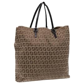 Fendi-FENDI Zucchino Canvas Tote Bag Beige Brown Auth fm3917-Brown,Beige