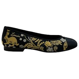 Lanvin-Lanvin Black / Gold Embroidered Cap Toe Ballet Flats-Black