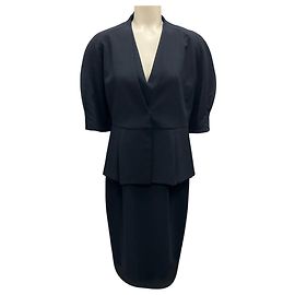 Set due pezzi Akris in lana blu navy con giacca e vestito Blu navy