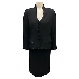 Escada Black Wool Jacket and Skirt Two-Piece Set Black