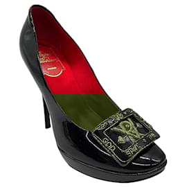 Roger Vivier-Roger Vivier Black God Save the Queen Patent Leather Buckle Platform Pumps-Black