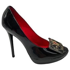 Roger Vivier-Roger Vivier Black God Save the Queen Patent Leather Buckle Platform Pumps-Black