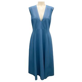 Robe midi sans manches en crêpe bleu Jil Sander à décolleté en V Bleu