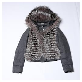 Fendi-Fendi Wool-Blend Puffer Jacket with Fur Trim, Size 40-Grey