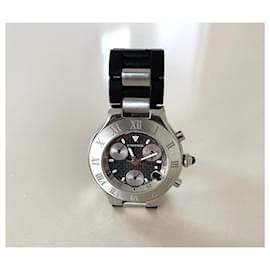 Cartier-Must 21 Chronoscaph steel and rubber Cartier-Black,Silvery
