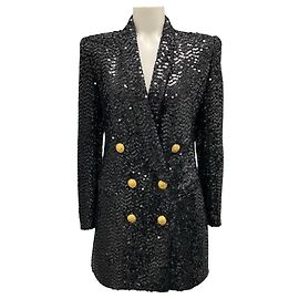 Robe blazer à sequins double boutonnage noire / dorée Balmain Noir