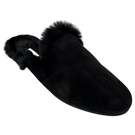 Manolo Blahnik Black Shearling Lined Suede Mules Black