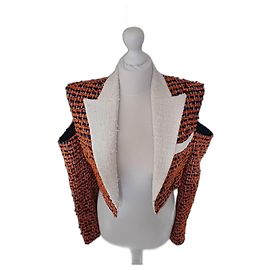 Balmain Orange Tweed Cut Out Shoulder Jacket Orange
