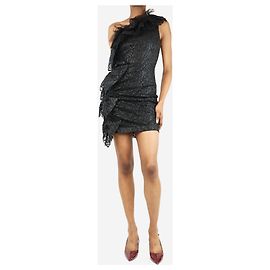 Msgm Schwarzes Mini-Kleid mit Spitzenrüsche und einem Schulterträger - Größe UK 6 Andere