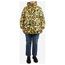Autre Marque-Yellow leopard print hooded puffer jacket - size UK 12-Yellow