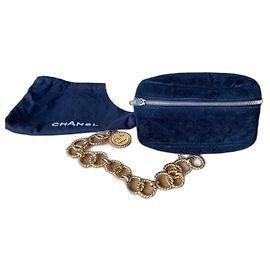 Chanel Banane Gürteltasche Schwarzer Samt Leder Schwarz
