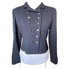 Chanel Black Wool Jacket Double CC Buttons Black