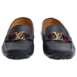 Mocassini Monte Carlo in pelle di vitello nera Louis Vuitton Nero Bordò Gold hardware