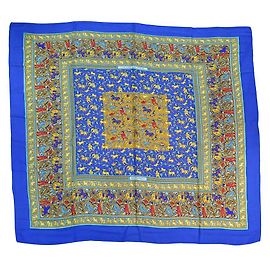 Hermès BUFANDA HERMES CHASSE EN INDIA 140 CM CACHEMIRA SEDA AZUL Azul
