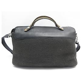 Fendi-SAC A MAIN FENDI BY THE WAY 8BL125 EN CUIR NOIR & RAPHIA BANDOULIERE BAG-Noir