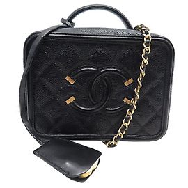 CHANEL VANITY LOGO CC KAVIARLEDER HANDTASCHE Schwarz
