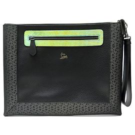 BORSA CLUTCH CHRISTIAN LOUBOUTIN PETER IN CANVAS E PELLE NERA Nero