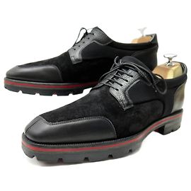 SCARPE CHRISTIAN LOUBOUTIN SIMON FLAT DERBY 41 CAMOSCIO E PELLE NERA Nero