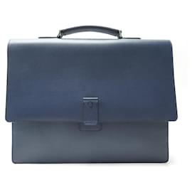 Lancel-NINE LANCEL A07986 BLUE GRAINED LEATHER HANDBAG NEW BRIEFCASE-Blue