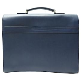 Lancel-NINE LANCEL A07986 BLUE GRAINED LEATHER HANDBAG NEW BRIEFCASE-Blue