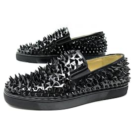 Christian Louboutin-NINE CHRISTIAN LOUBOUTIN ROLLER BOAT LOAFERS 40.5 SHOES-Black