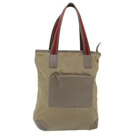 Gucci-GUCCI Sherry Line Tote Bag Canvas Beige Khaki Red Auth fm3913-Red,Beige,Khaki