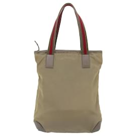 Gucci-GUCCI Sherry Line Tote Bag Canvas Beige Khaki Red Auth fm3913-Red,Beige,Khaki
