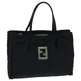 Fendi-FENDI Zucca Canvas Hand Bag Black Silver Auth ep5941-Black,Silvery