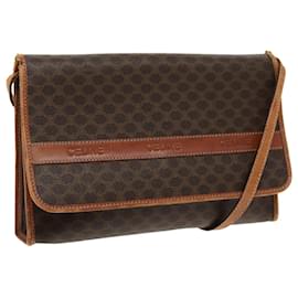 Céline-CELINE Macadam Canvas Shoulder Bag PVC Leather Brown Gold Auth mr602-Brown,Golden