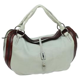 Céline-CELINE Shoulder Bag Leather White Brown Auth bs18904-Brown,White